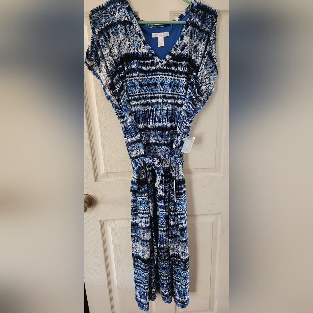 London Times Blue and Black Patterned Dress